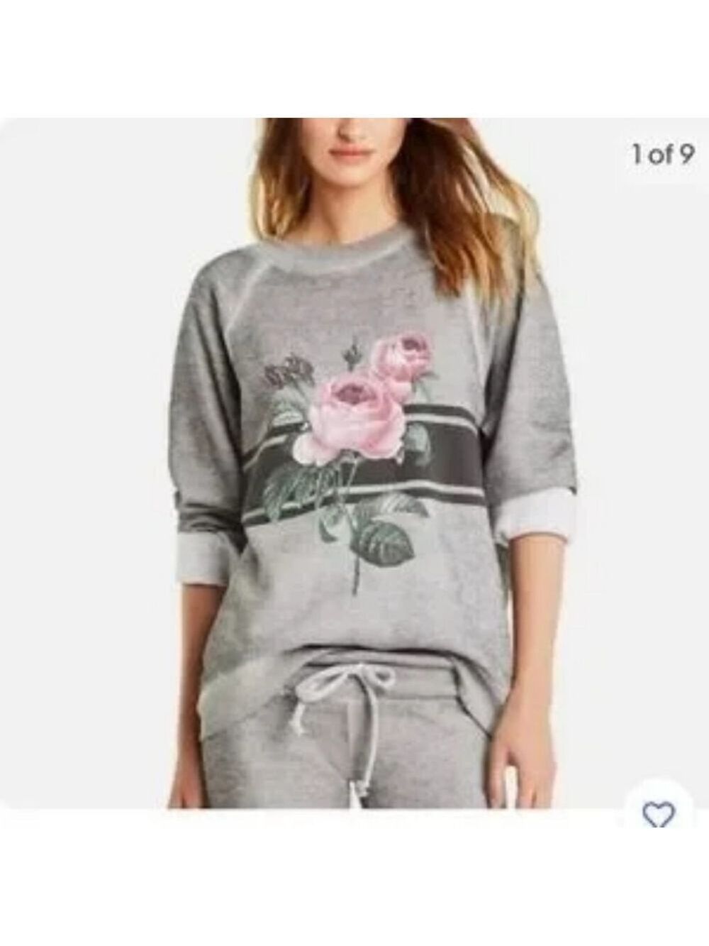 Wildfox Gray Sweatshirt with Pink Rose Design Size XS In VGUC